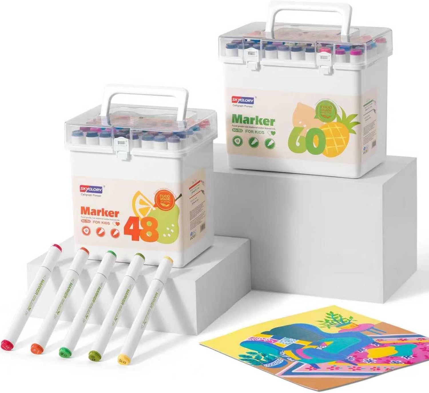 Thumbnail 6 de SKYGLORY 60-Colour Washable Art Marker Set (Dual Nib) – Water-Based Felt Tip Pens for Beginners