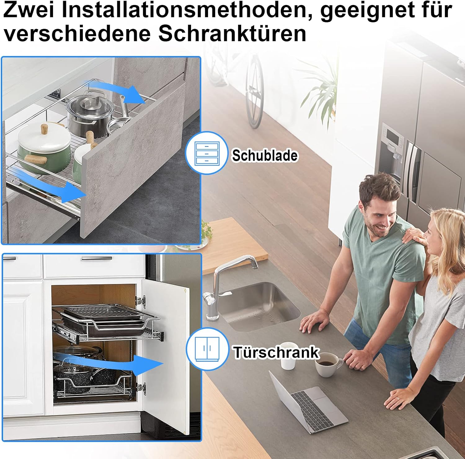 Detalle 2 de UISEBRT 2er-Set Küchenschublade / Teleskopschublade für 60 cm Schrankbreite (Vollauszug)