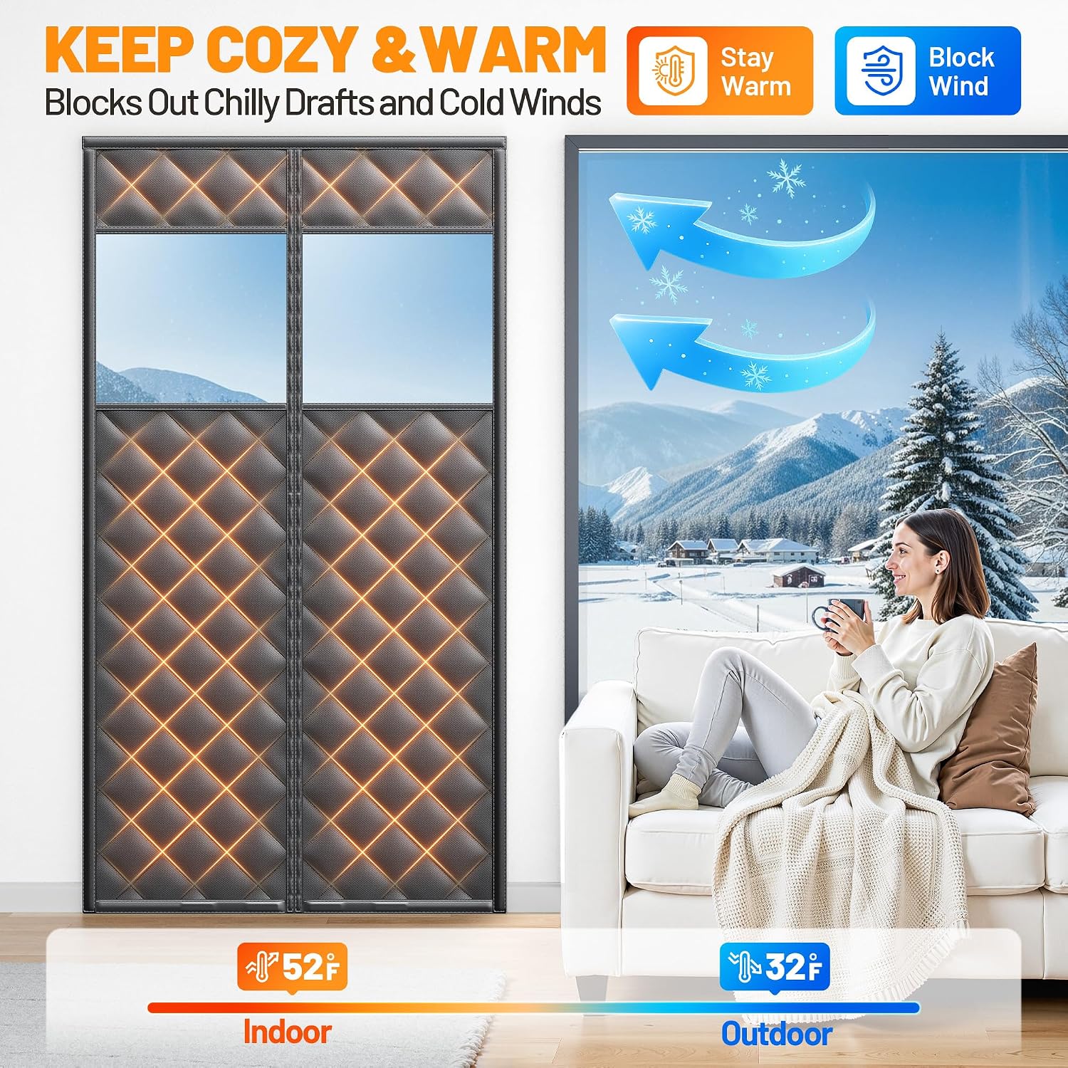 Thumbnail 1 de Magnetic insulated door curtain, 30 x 80 inches