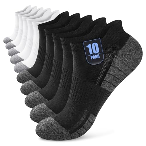 Detalle de Effeet 10 pares Calcetines Tobilleros de Algodón Transpirable para Hombre y Mujer – Negros/Blancos, talla 47-50