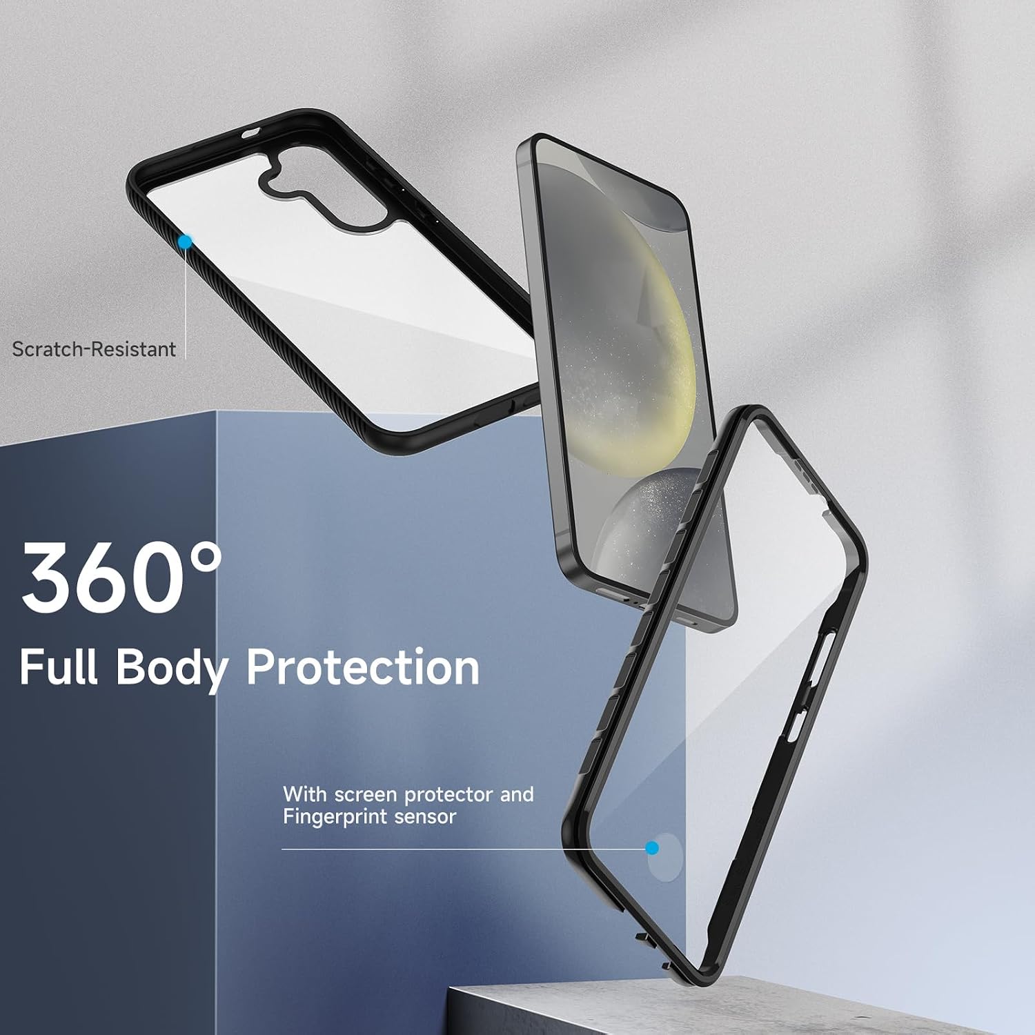 Thumbnail 1 de Seacosmo Coque pour Samsung Galaxy S25/S24 6,2 pouces full body avec protège-écran intégré – Bumper antichoc noir
