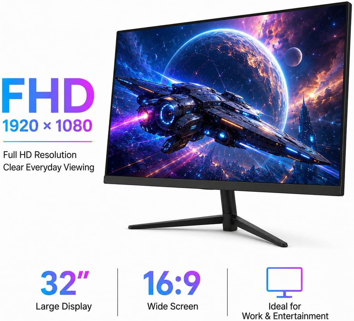 Thumbnail 3 de 32 Inch 1K FHD Monitor (1920x1080) with 60Hz, AMD FreeSync, 178° Viewing Angle, and VESA Mount