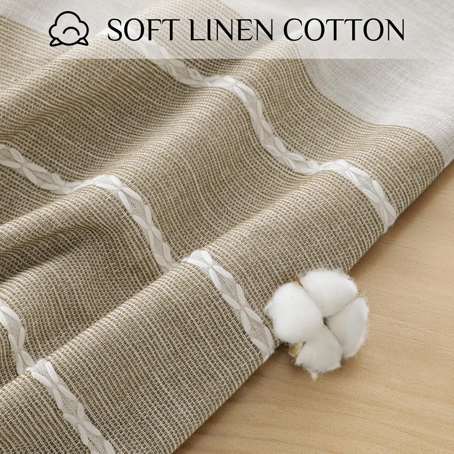 Thumbnail 3 de Softalker Outdoor Tablecloth Rectangle (Waterproof Linen Cotton) with Tassels, 55 x 70 Inch — Coffee Lines