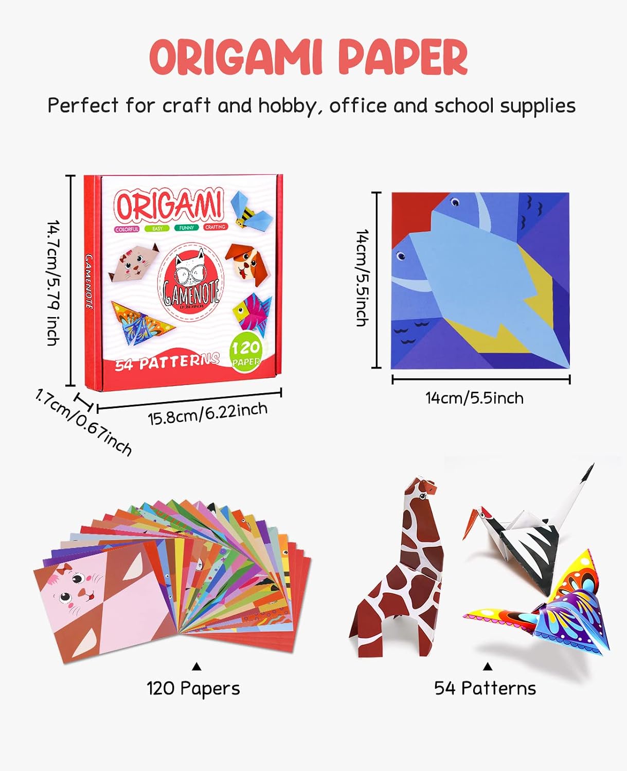 Thumbnail 1 de Gamenote Papel Origami: 120 hojas coloridas para niños con 54 diseños y libro educativo
