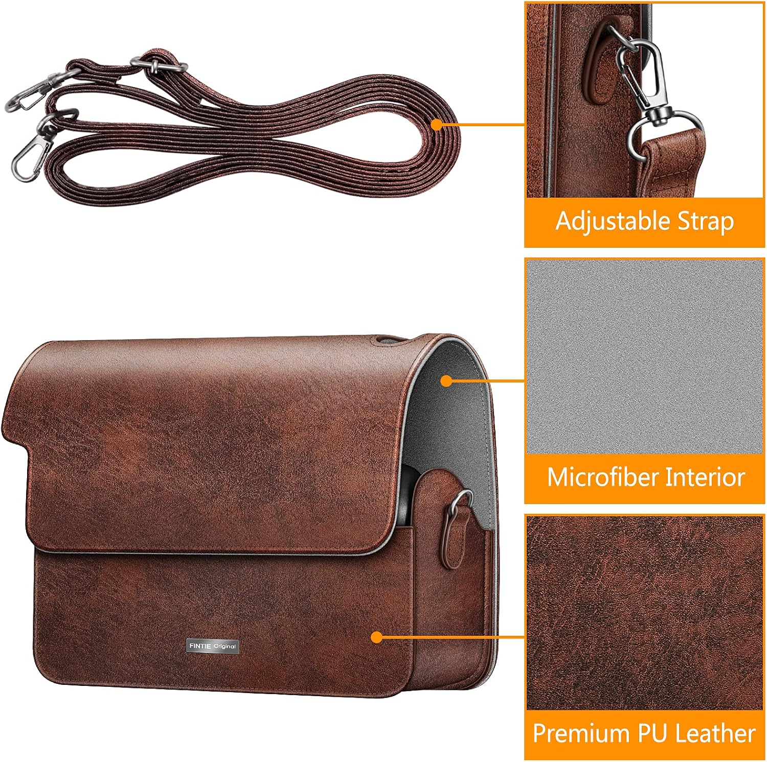 Detalle de Fintie Schutzhülle für Fujifilm instax Wide 300 – Premium Tasche mit abnehmbarem Riemen, Braun