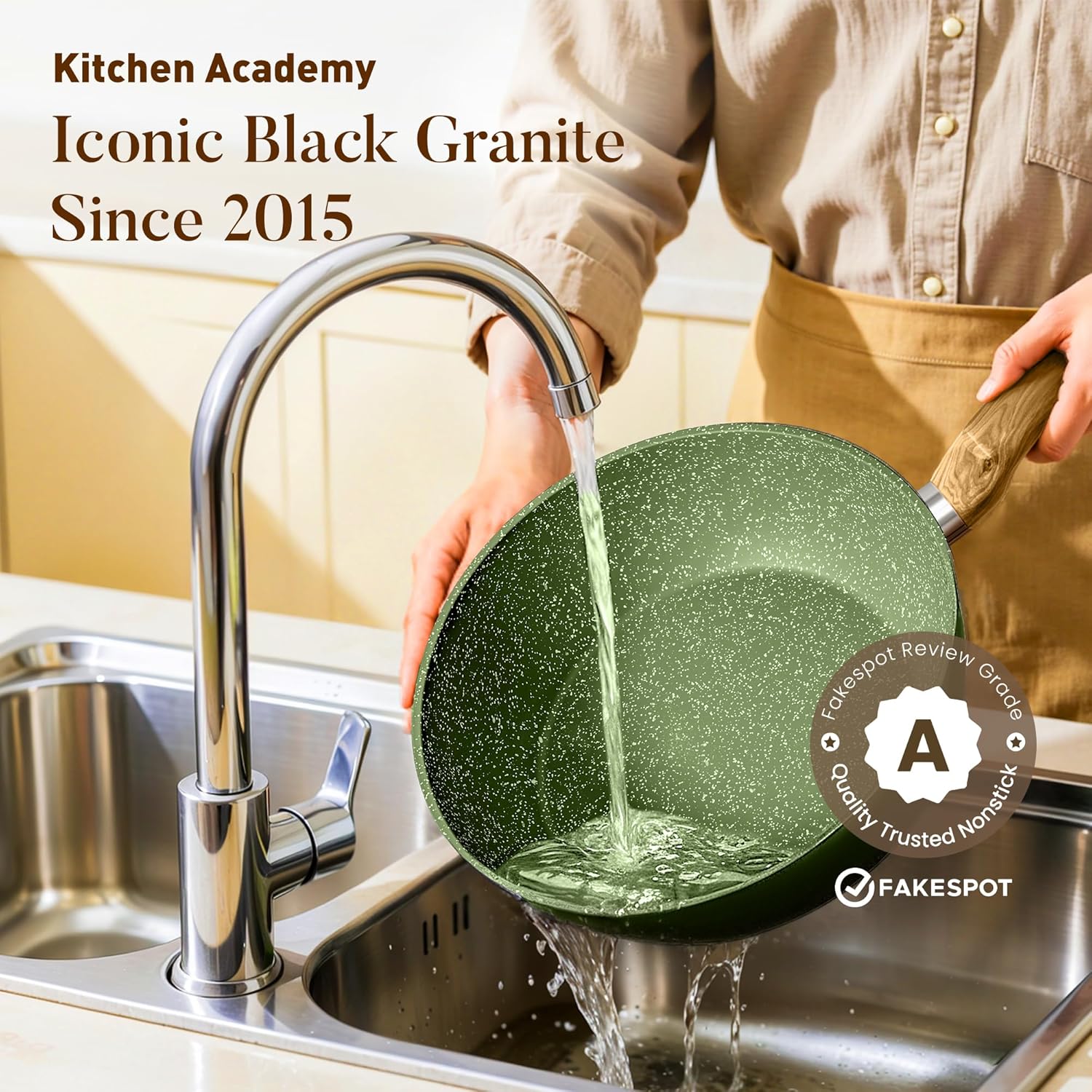 Thumbnail 5 de Kitchen Academy Non Toxic Nonstick Pots and Pans Set (12-Piece) — Green Granite Cookware, Induction Compatible