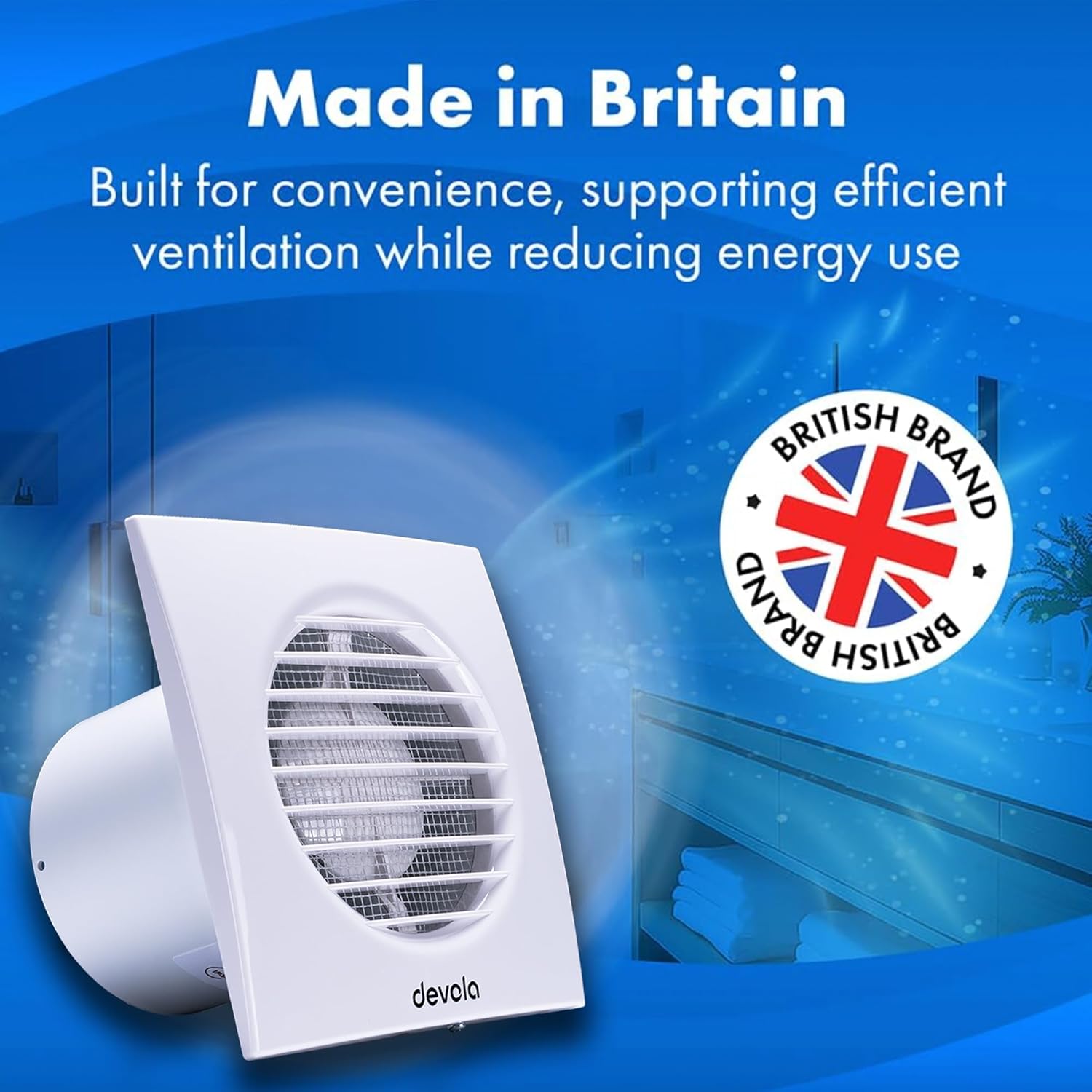 Detalle de Devola DVF100 100mm Standard Axial Bathroom Extractor Fan (4 Inch) – Made in Britain