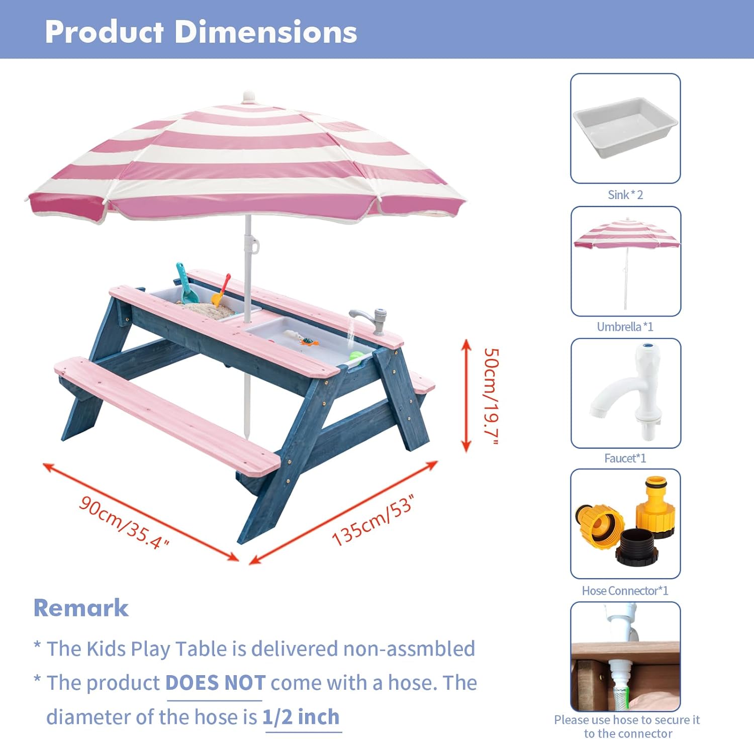 Thumbnail 6 de K LUCKIDS 3-in-1 Sand & Water Table: Wood Outdoor Picnic Table for Up to 4 Kids