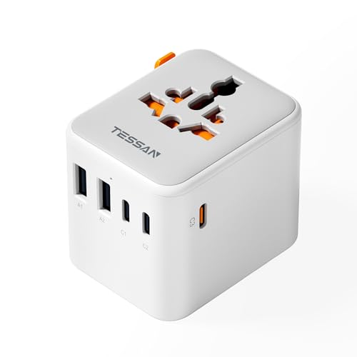 Detalle de TESSAN Adaptador Enchufe Universal de Viaje con 5 USB y Carga Rápida 65W GaN