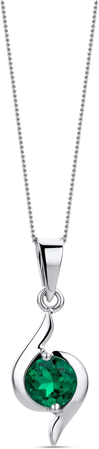 Detalle 1 de Orovi Collier Femme Or Blanc 9 Carats (375) avec Émeraude/Rubis/Saphir/Topaze et Saphir Créé 0,46 ct – Pendentif et Chaîne 45 cm faits à la main