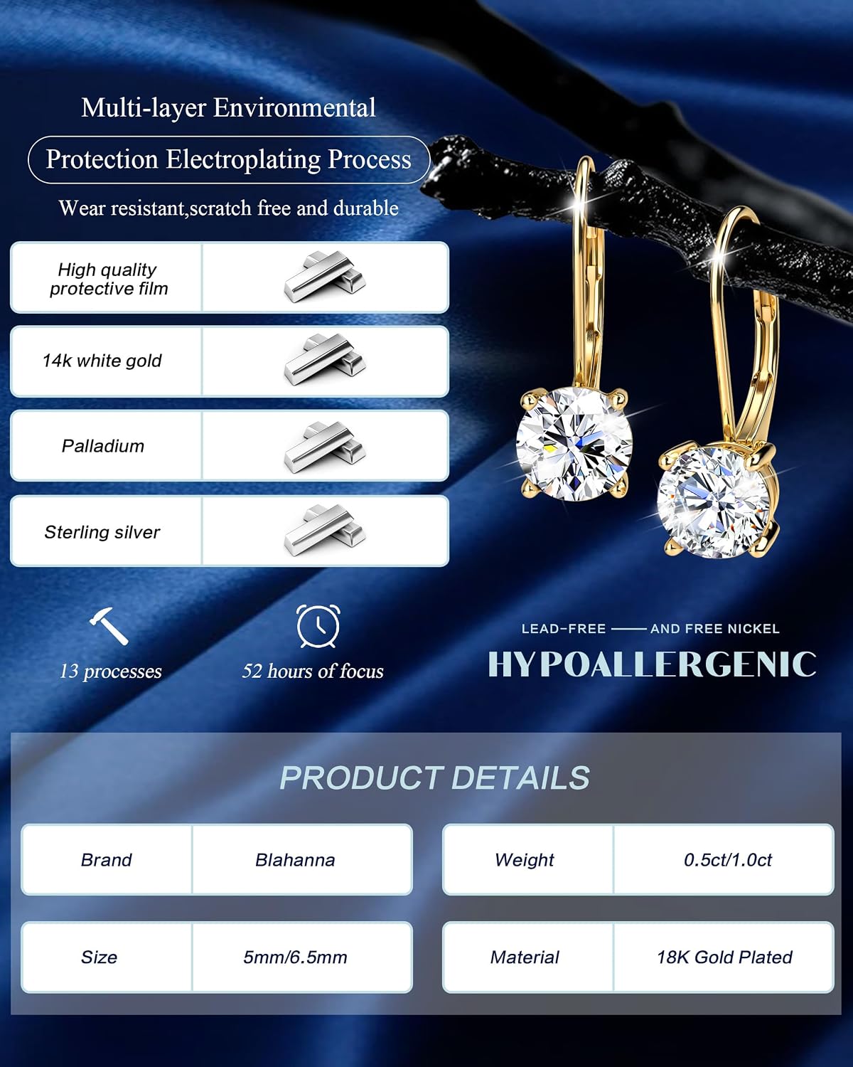 Detalle de Moissanite Dangle Earrings, Sterling Silver