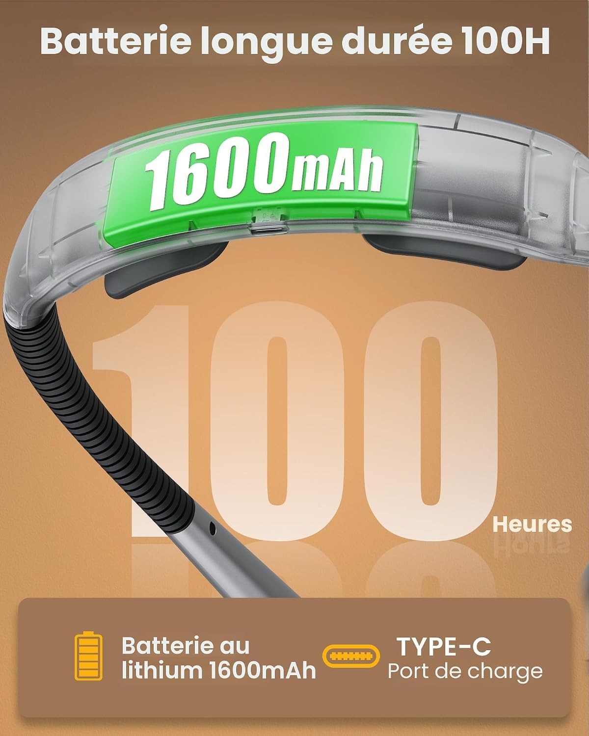 Detalle de Glocusent lampes tour de cou pour la lecture – 3 couleurs et 5 niveaux de luminosité, autonomie longue et minuterie