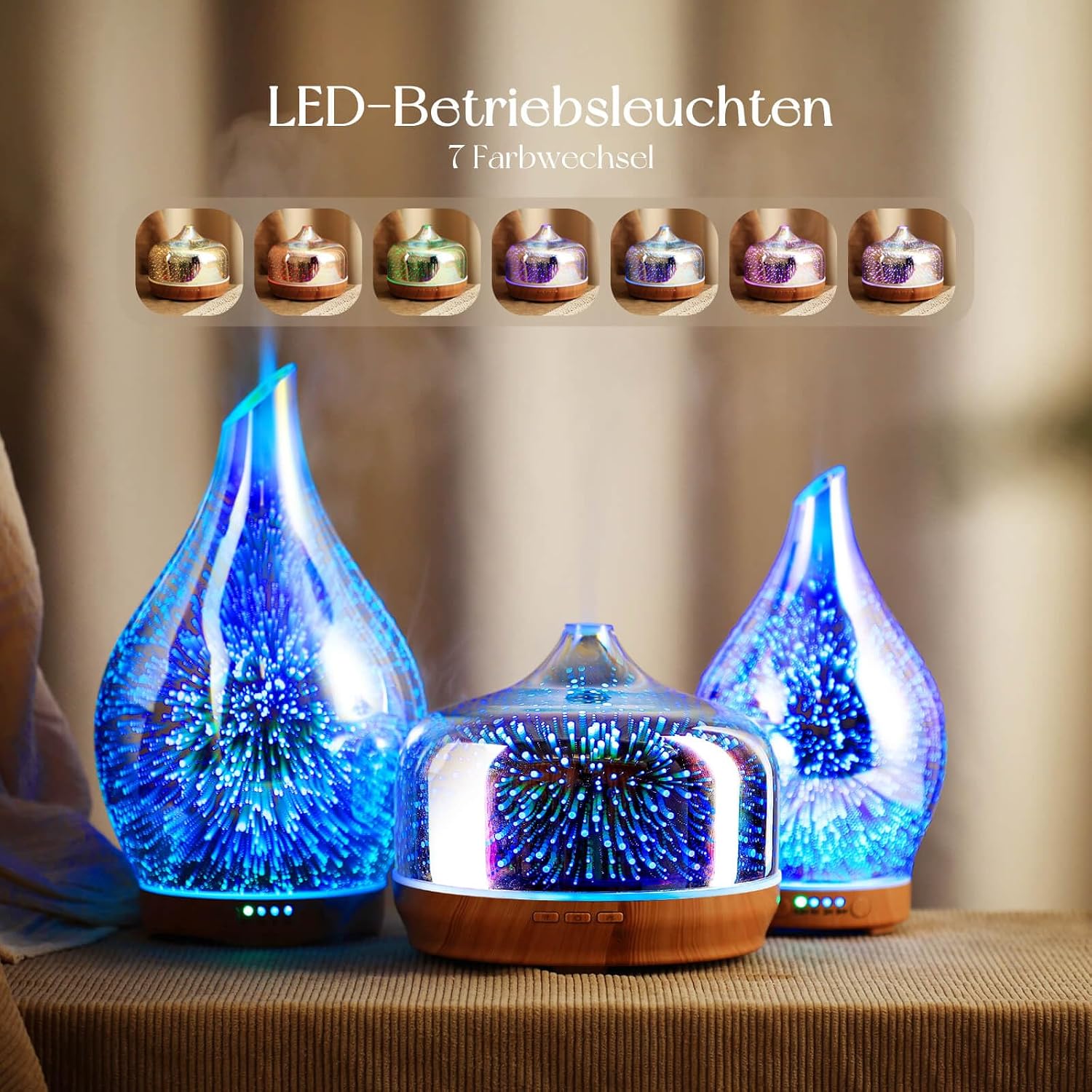 Detalle de Porseme diffuseur d’arômes en verre 500 ml avec télécommande et LEDs