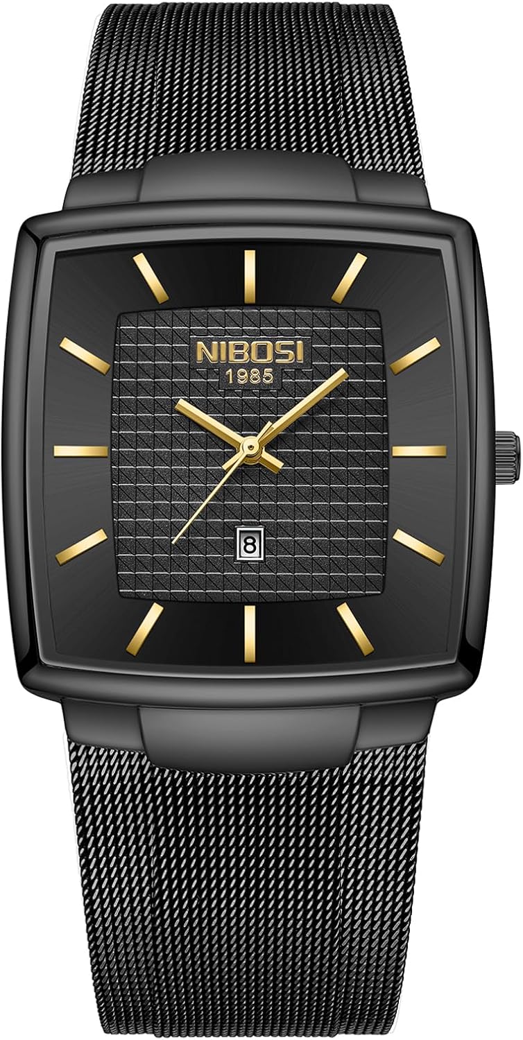 Thumbnail 2 de NIBOSI Quadratische Herrenuhr mit Edelstahl-Meshband – luxuriös, militarisch, wasserdicht bis 3 ATM