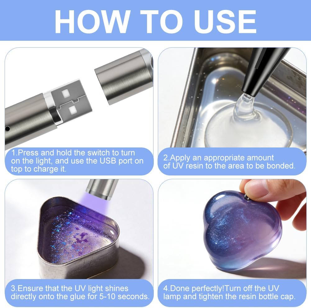 Detalle de AOOWU Résine UV Transparente, Kit Résine UV 100g avec Lampe – Durcissement rapide et Clair