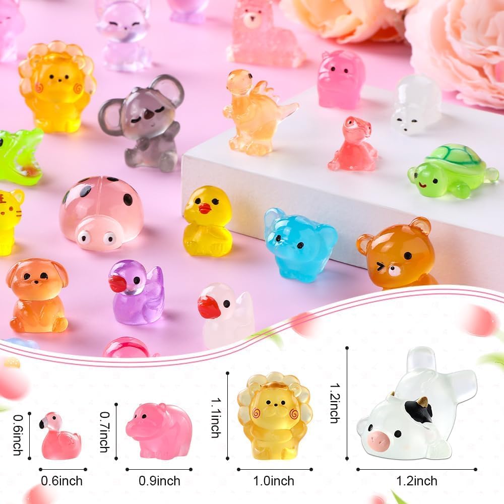 Detalle de JOLCEEY 60pcs Mini Resin Animals – Glow-in-the-Dark Tiny Figurines for DIY Miniature Gardens, Dollhouses and Aquariums