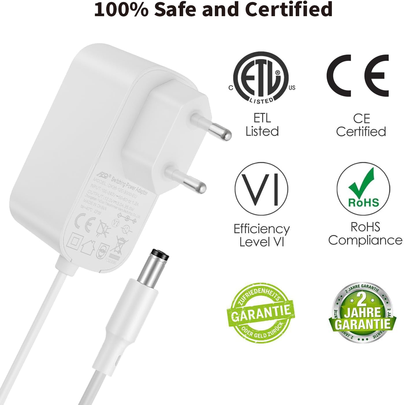 Thumbnail 5 de Tonton 12V-3A Netzteil (36W) mit 1,8 m Kabel, DC-Stecker 5,5 mm × 2,1 mm – für CCTV & Geräte mit 12V