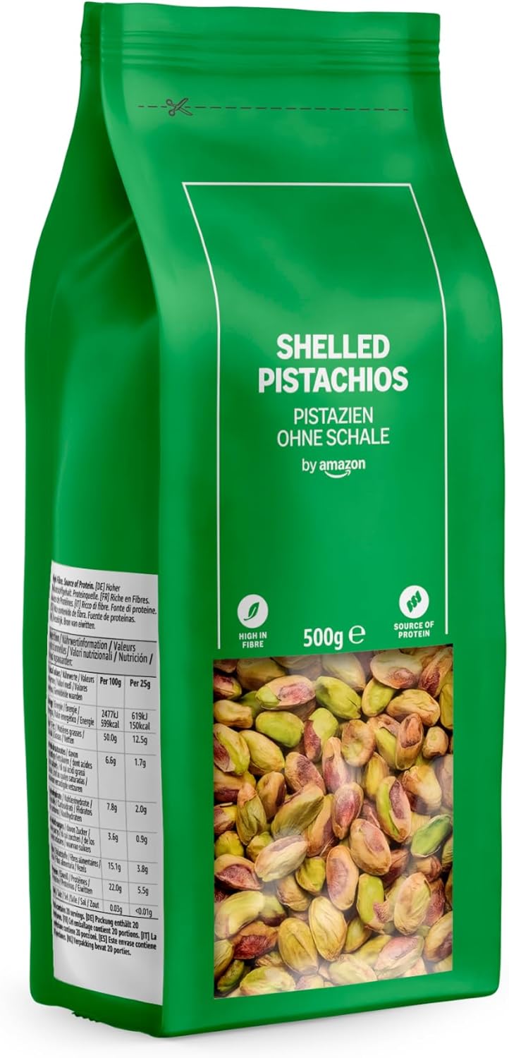 Detalle de by Amazon Naturel Pistache Décortiquées, 500 g – riche en fibres et protéines, conditionnées sous atmosphère protectrice