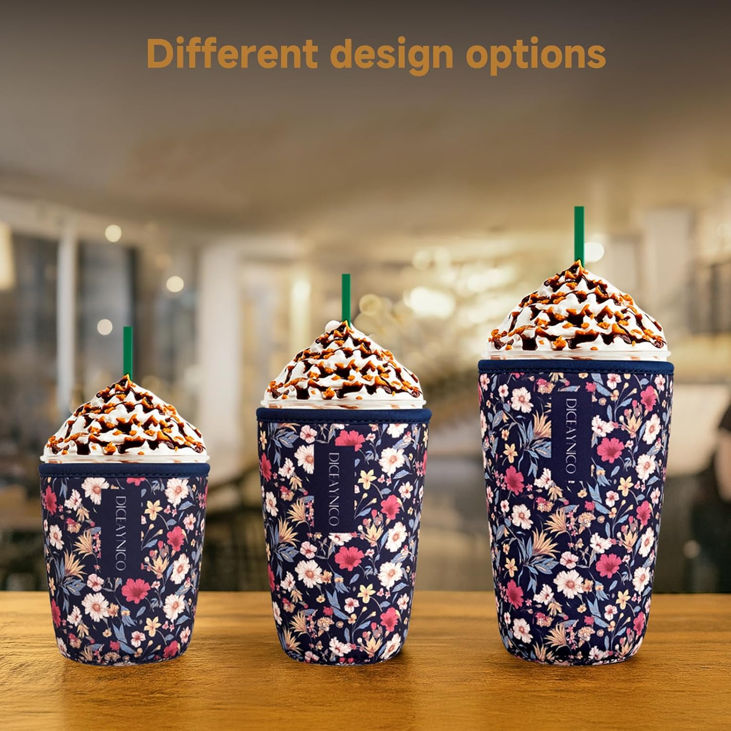 Thumbnail 6 de Diceaynico Becherhülle im 3er-Set (S/M/L) für 16–32 oz, wiederverwendbare Becherkühler mit Neopren – Dunkles Blumenmuster