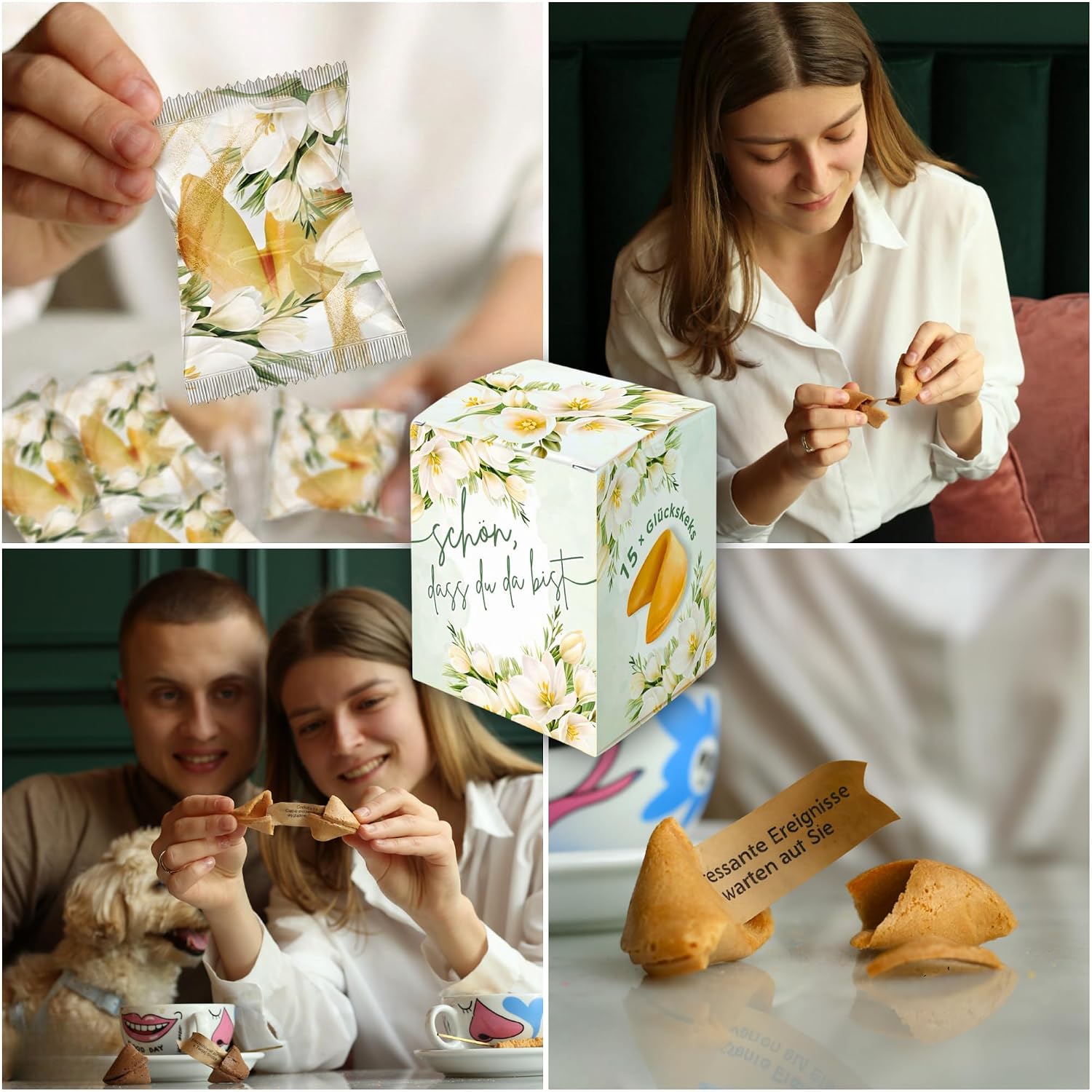 Detalle 2 de Glückskekse Einzeln Verpackt – 15 Stück mit freundlichen Sprüchen in Vanille, ideal als Gastgeschenke