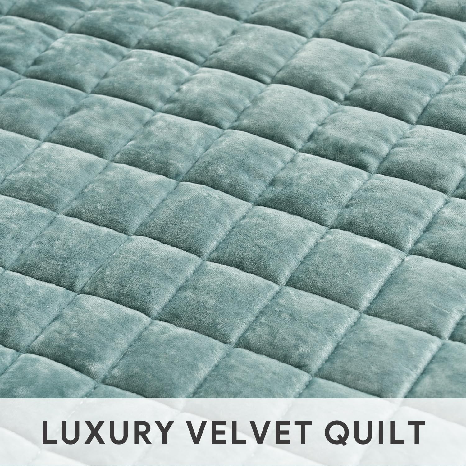 Thumbnail 3 de RECYCO Luxury Velvet Quilt Set (Twin/Twin XL) in Aqua Green with Matching Pillow Sham