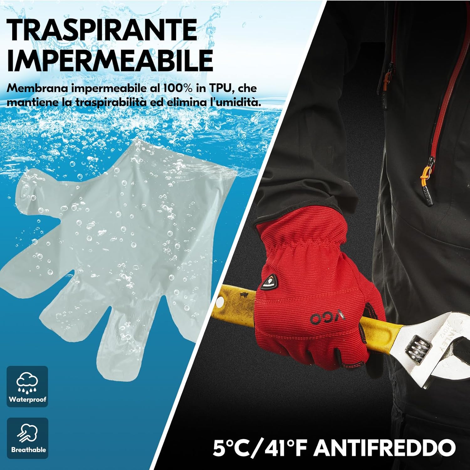 Thumbnail 2 de Vgo... Guanti da lavoro invernali impermeabili con touchscreen, termici (1 paio) – per edilizia, magazzino e giardinaggio