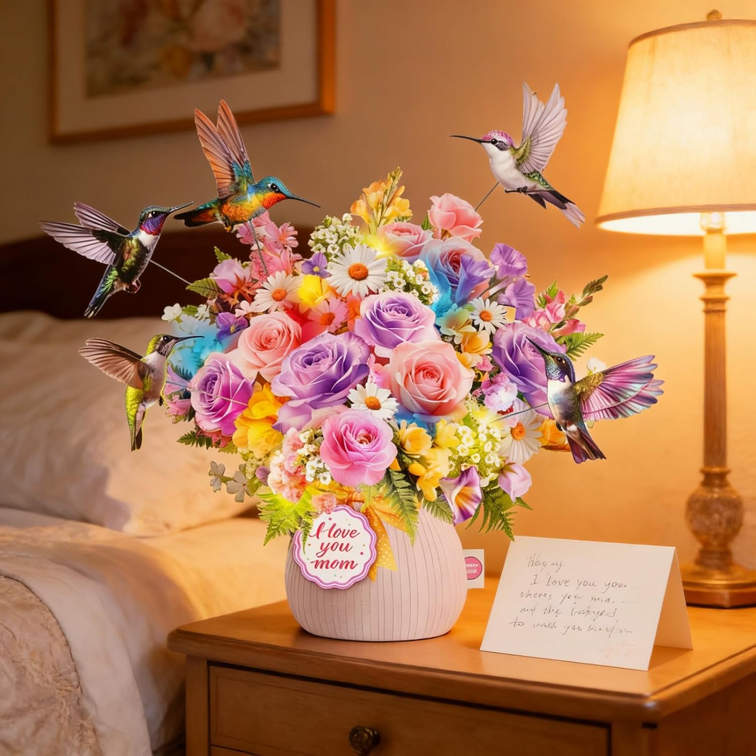 Thumbnail 5 de MZD8391: Music & Lights 3D Pop Up Mother's Day Card with Hummingbirds