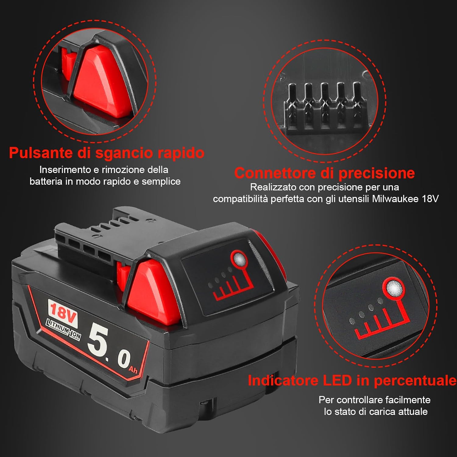 Detalle de Waitley M18B5 batteria 5,0 Ah per utensili