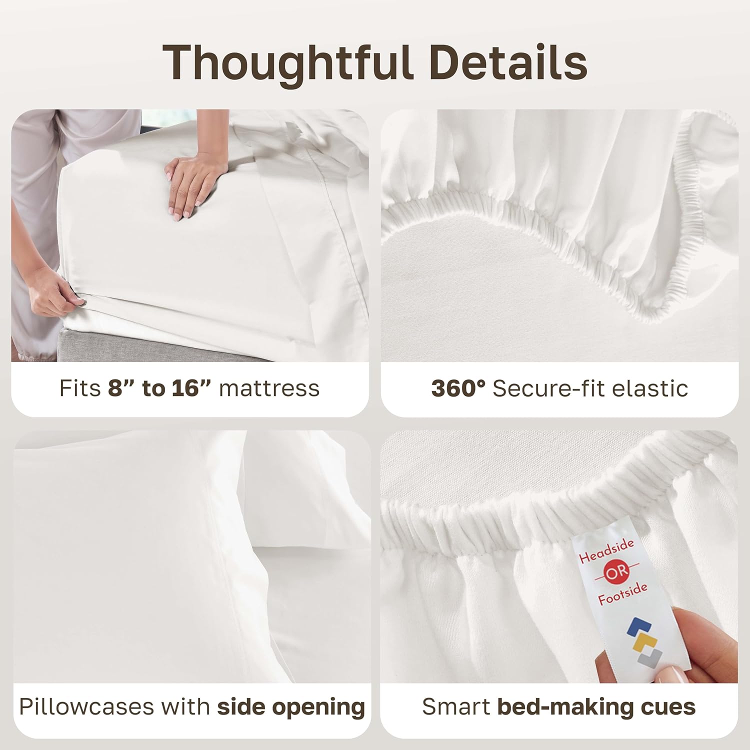 Detalle 2 de California Design Den Queen Sheet Set (True Ivory) — 600-Thread Satin with Deep Pocket Fit