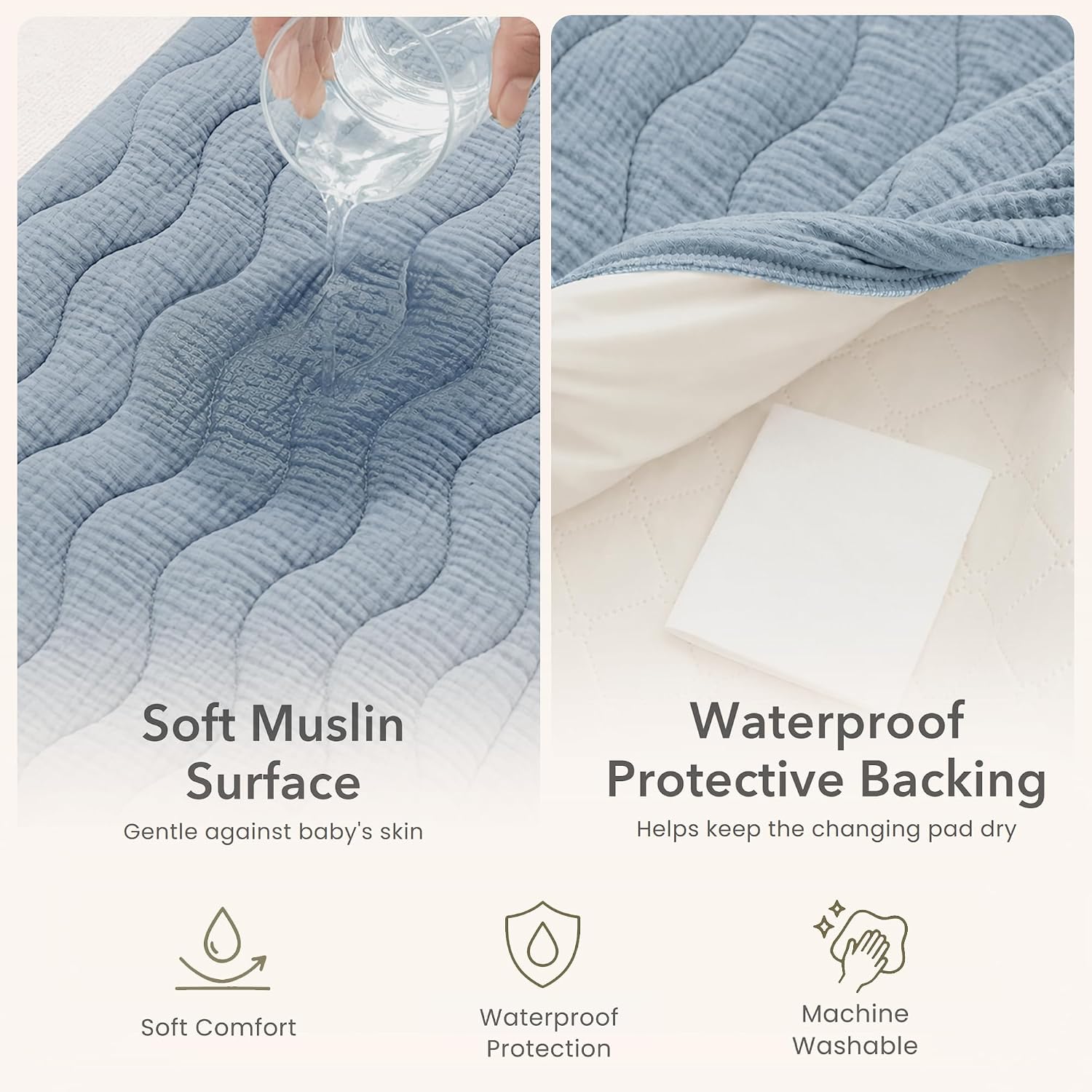 Detalle 1 de Konssy Quilted Muslin Changing Pad Cover 32 x 16 Inches