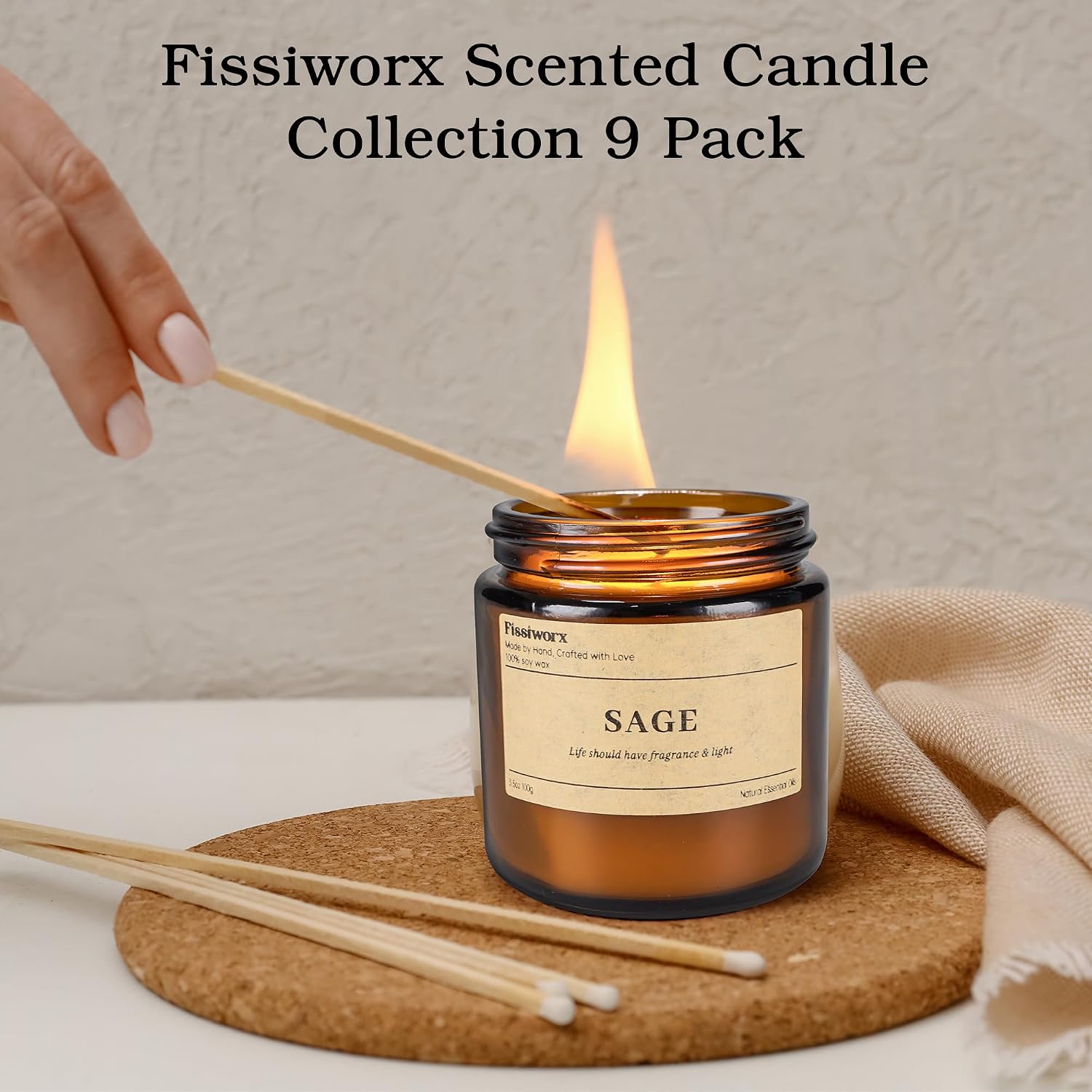 Detalle de 9 Pack Soy Candles for Home: Vanilla, Lavender & Sage (270 Hours)