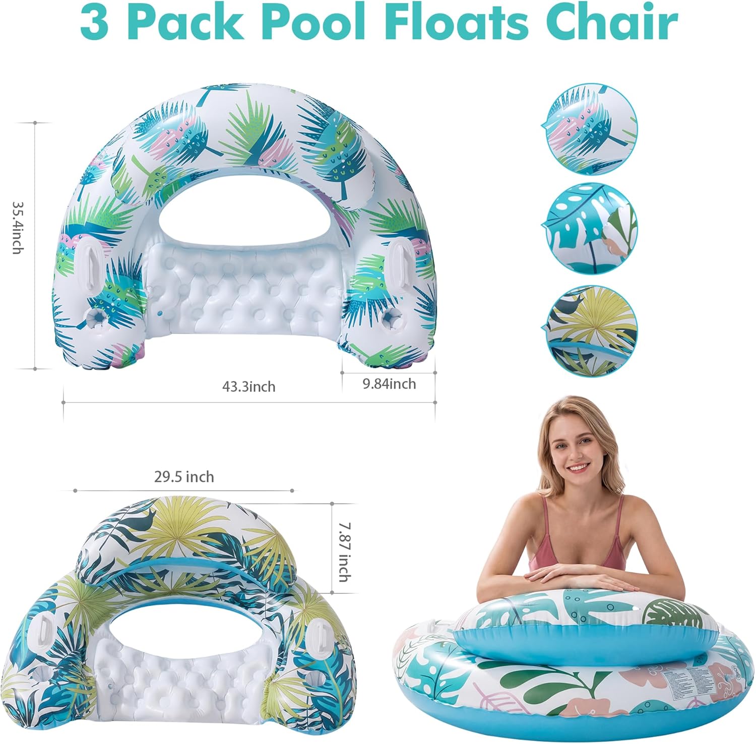 Detalle de OKSUWATER 3-Pack Adult Pool Floats with Two Cup Holders