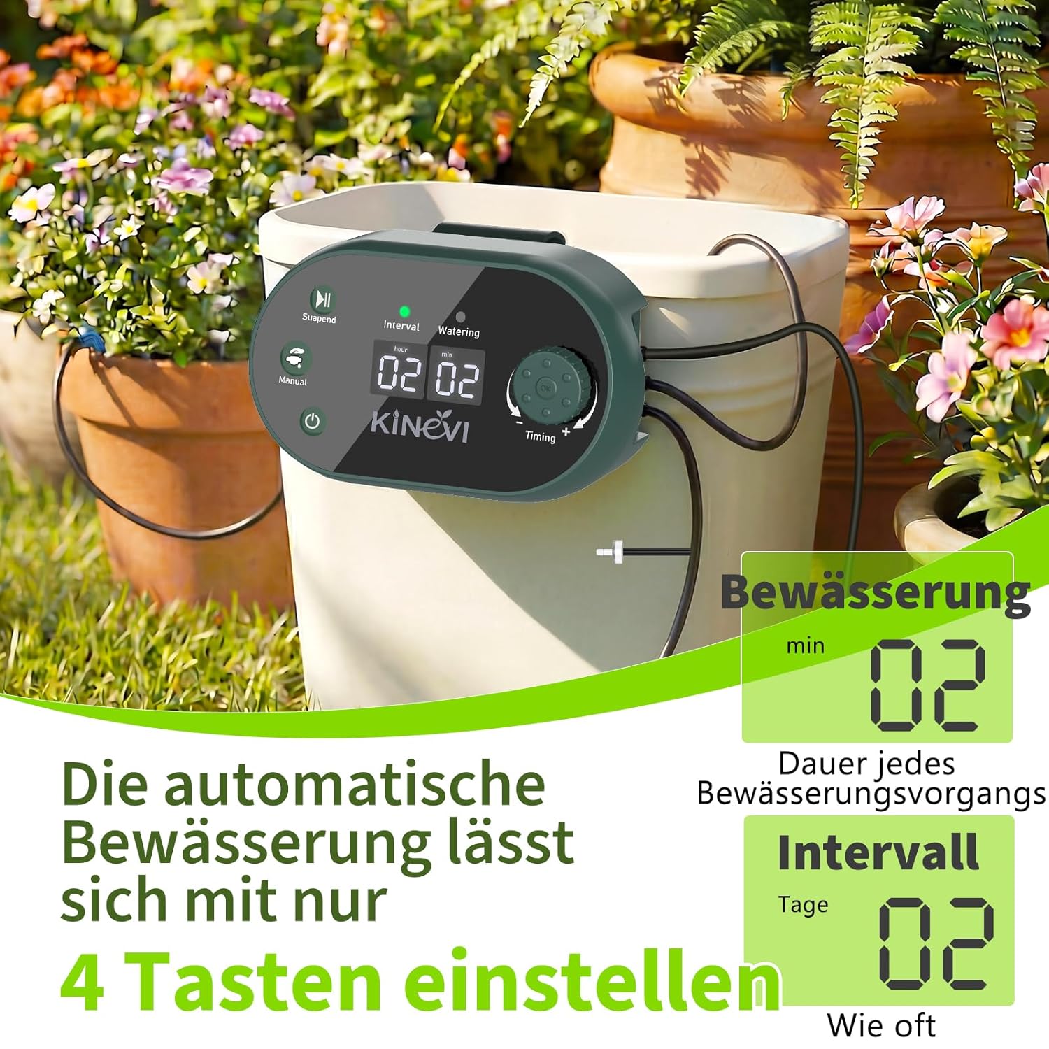 Thumbnail 3 de Solar Bewässerungssystem Garten Automatisches mit 22 Modi Timer – 15 m Schlauch, 15 Tropfstrahler (3W) für Balkon, Beet, Gewächshaus