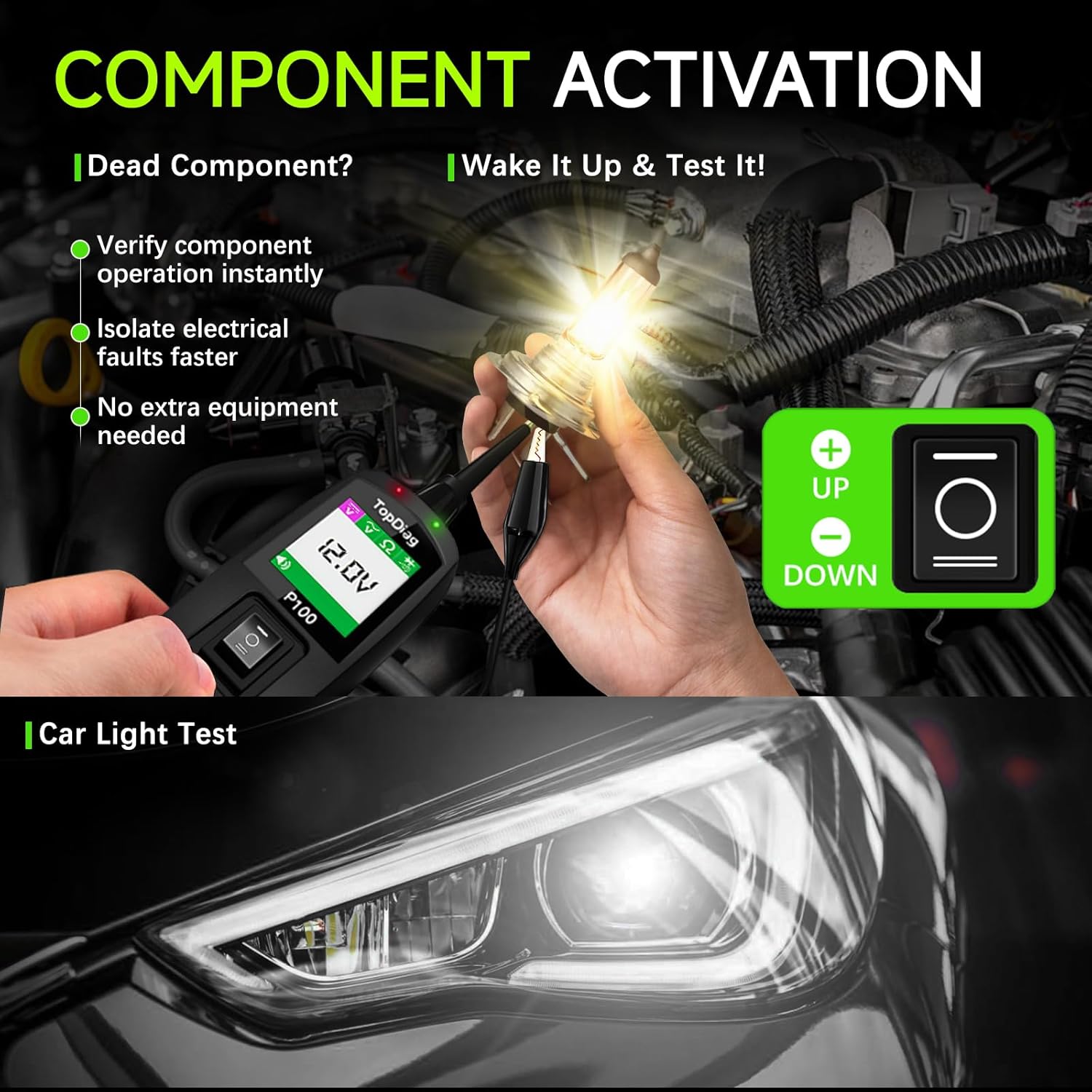 Thumbnail 4 de Topdiag P100 Circuit Tester Automotive with 40FT Cable, Power Circuit Probe Tester (12V/24V)
