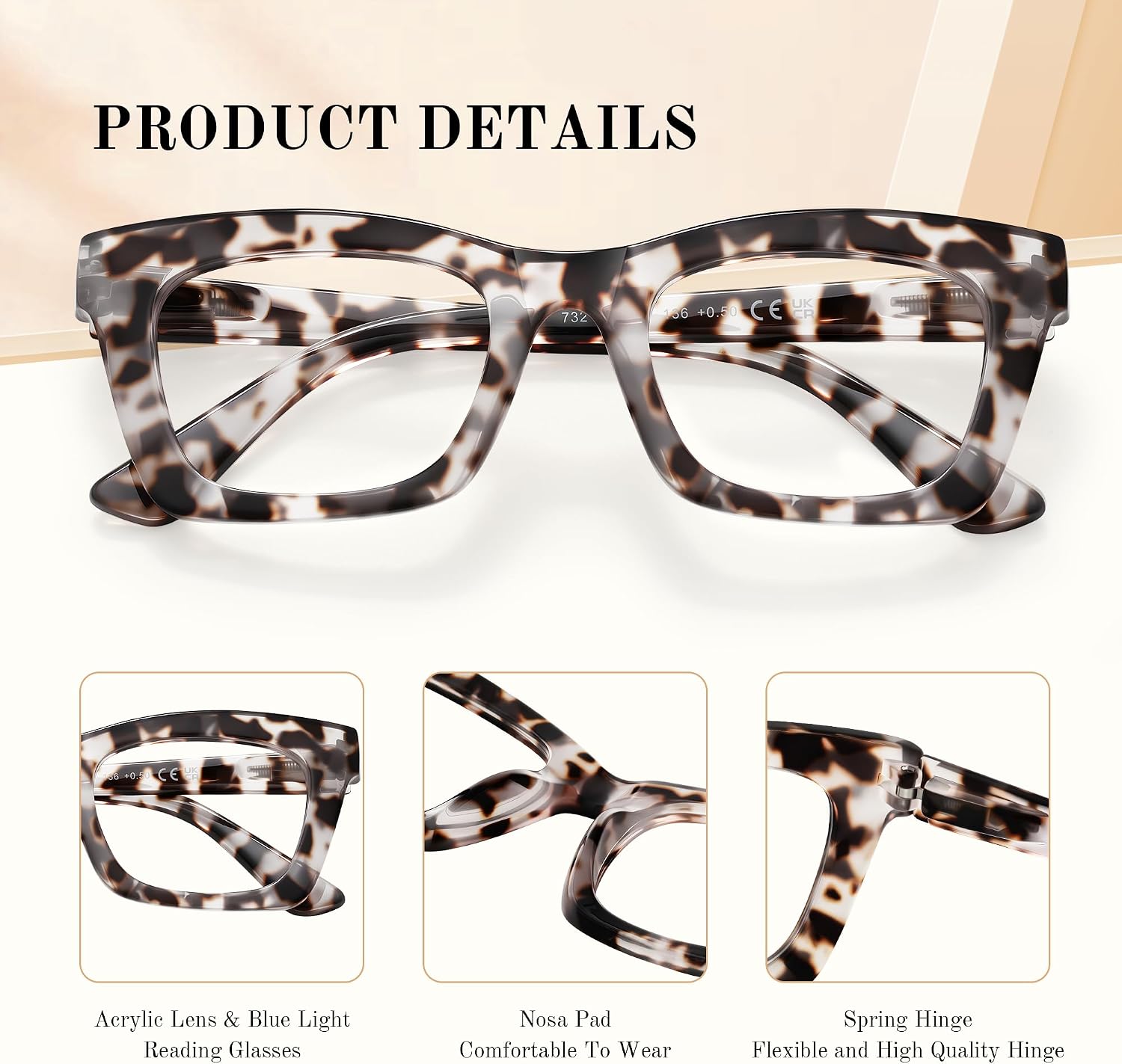 Detalle de resjok Women’s Reading Glasses, Square Frames with Blue-Light Lenses