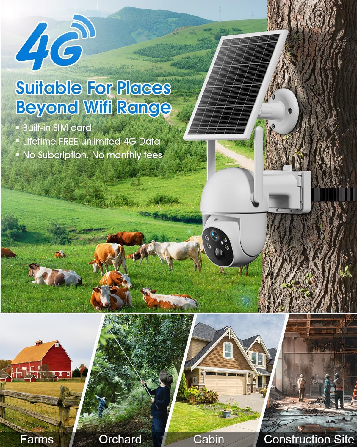 Thumbnail 3 de SANSCO 4G LTE Cellular Solar Security Camera with 2K Colour Night Vision, PTZ 360°, Built-in SIM (UK) – 64GB