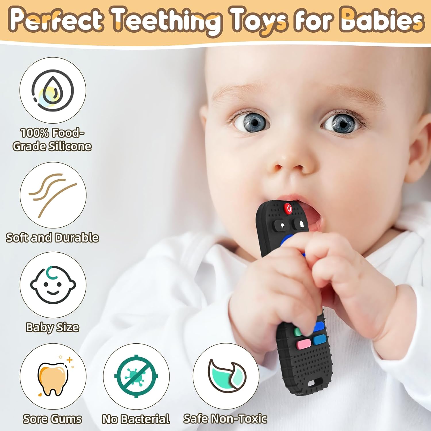 Thumbnail 1 de Anneau de dentition bébé 0 à 6 mois en silicone (télécommande) Noir + Bleu