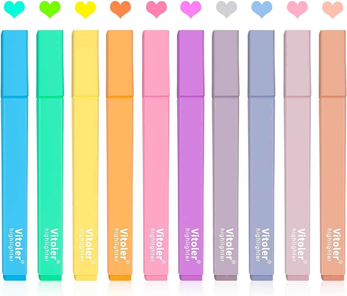 Detalle de Vitoler 10-Piece Aesthetic Highlighters with Chisel Tips, Morandi and Candy Colors