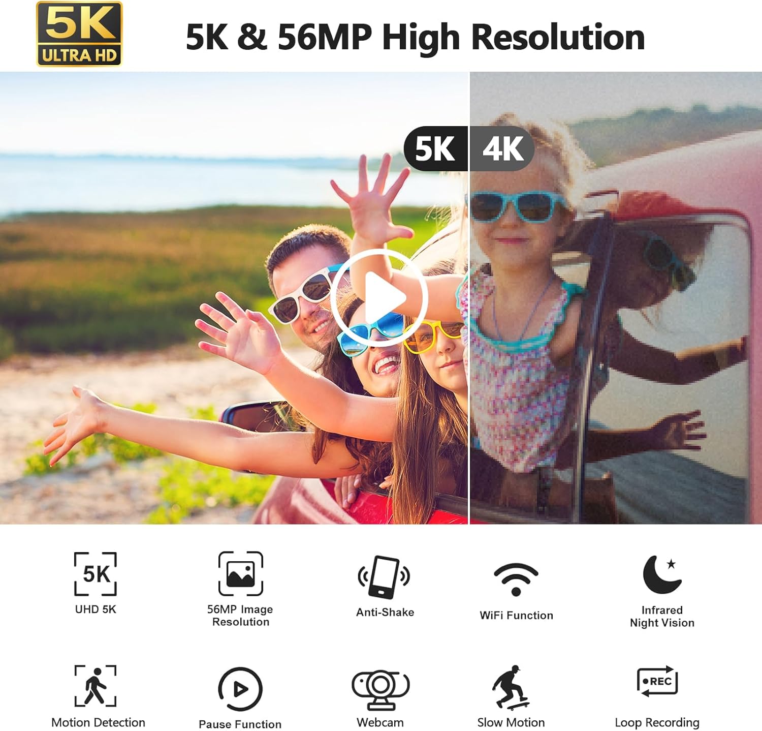 Thumbnail 1 de Videokamera Camcorder 5K mit 56MP, 3-Zoll-Touchscreen, IR-Nachtsicht & WiFi (Vlogging-Set)
