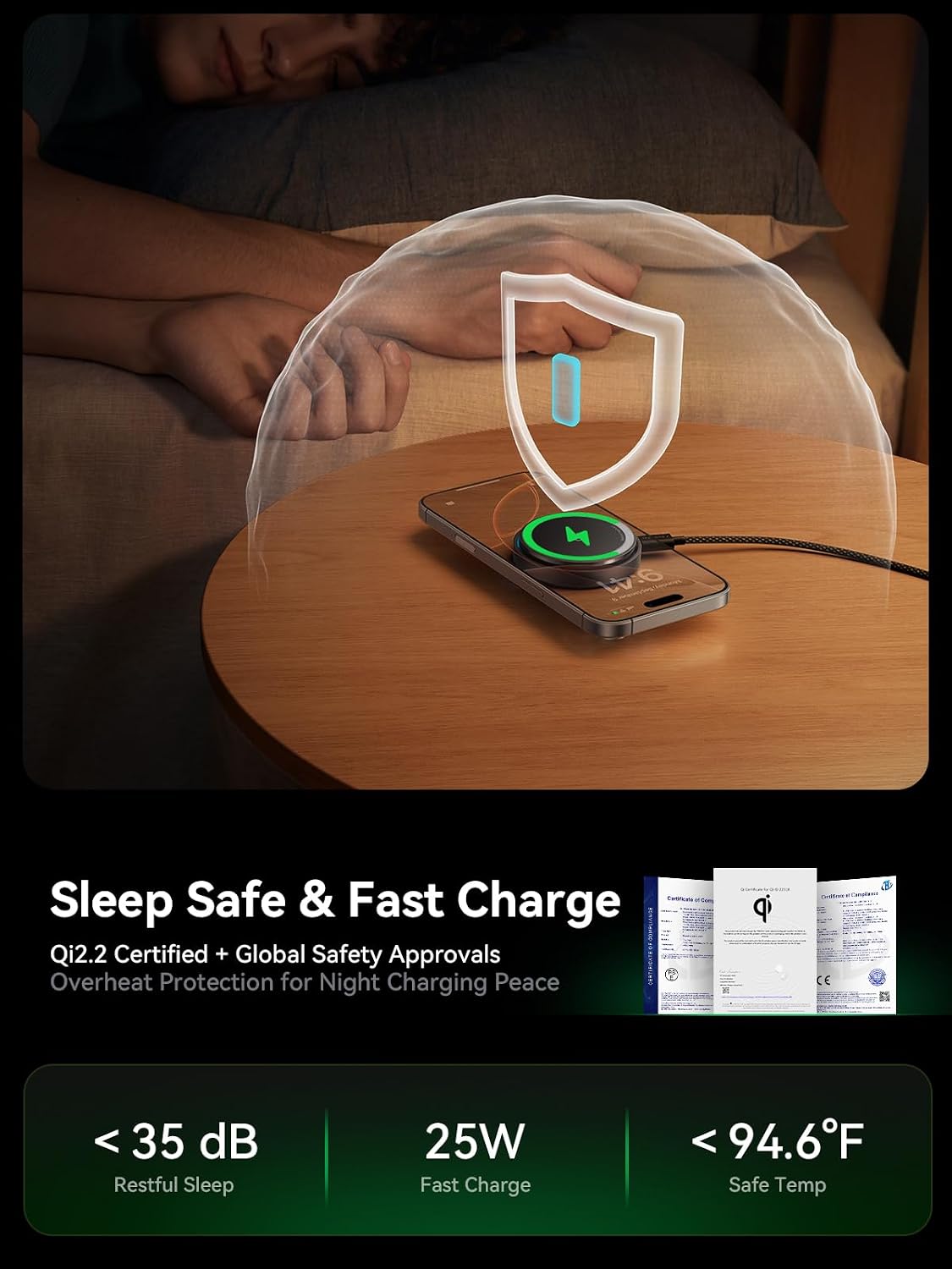 Detalle de THREEKEY Qi2.2 25W Magnetic Wireless Charger with Cooling Fan