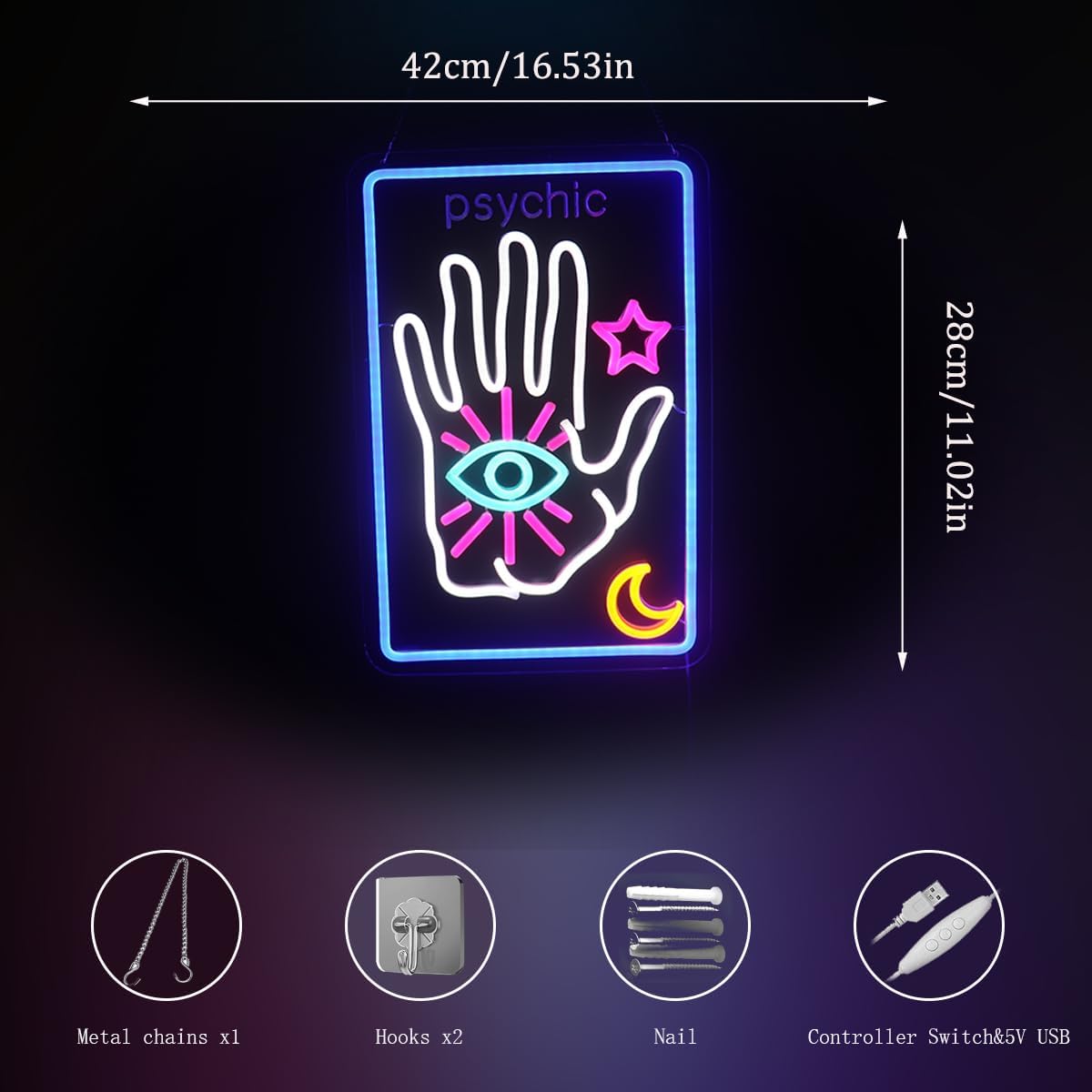 Thumbnail 6 de Psychic Tarot Card Neon Sign – Moon & Star LED Wall Art by Nordstylee