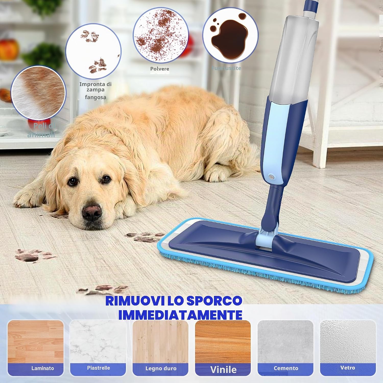 Detalle de Scopa Lavapavimenti a Spruzzo MANGOTIME: pulizia rapida e versatile per tutti i pavimenti