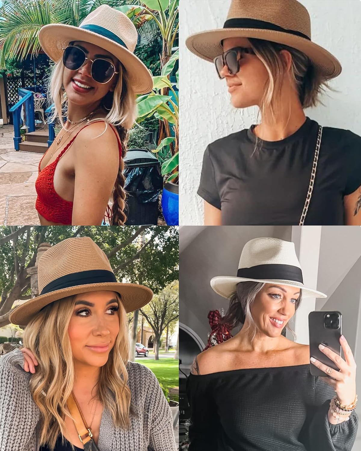 Detalle de FURTALK wide brim straw panama hat fedora for women & men (UPF straw summer sun hat)