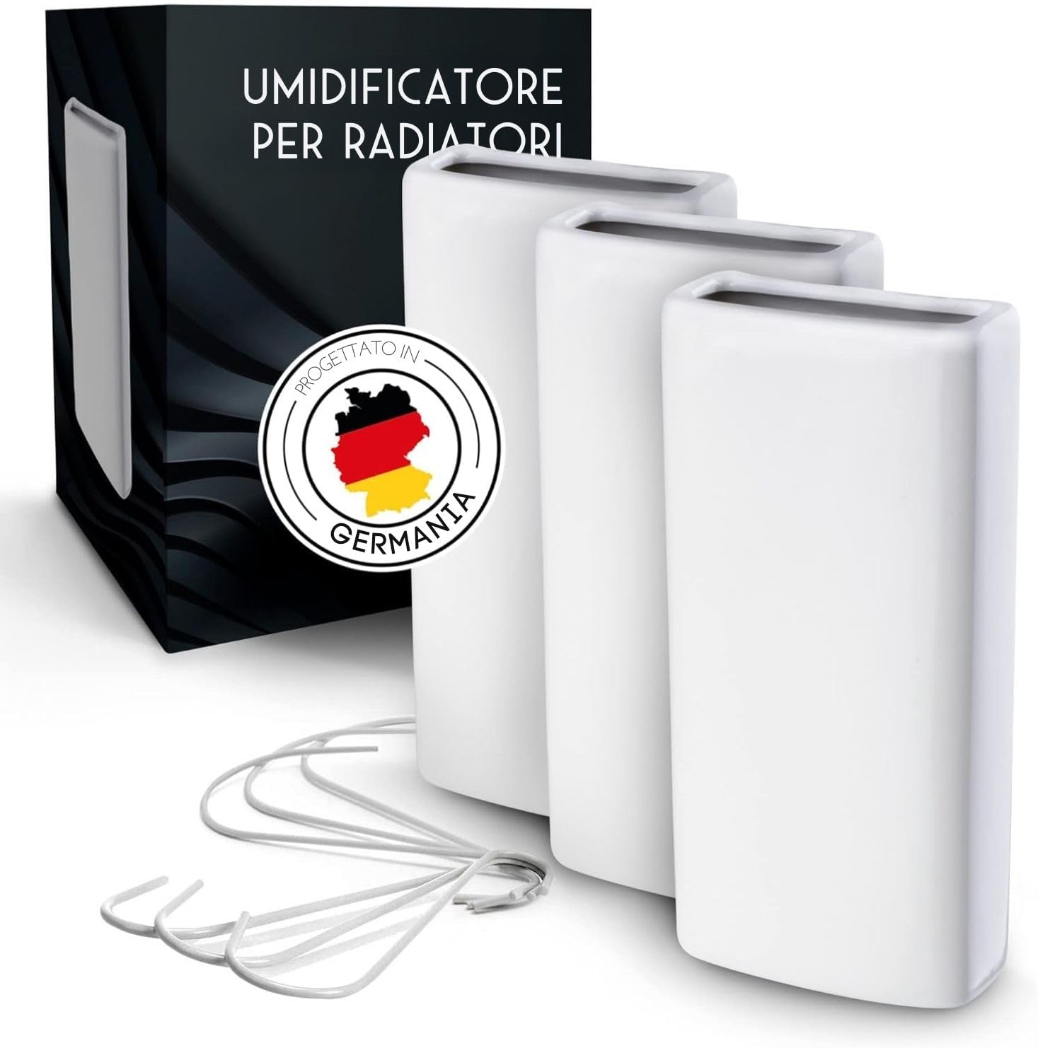 Detalle de FALKENWERK Umidificatore Termosifoni per Radiatori in Ceramica (3 pezzi) – Umidificatore Sostenibile, Bianco