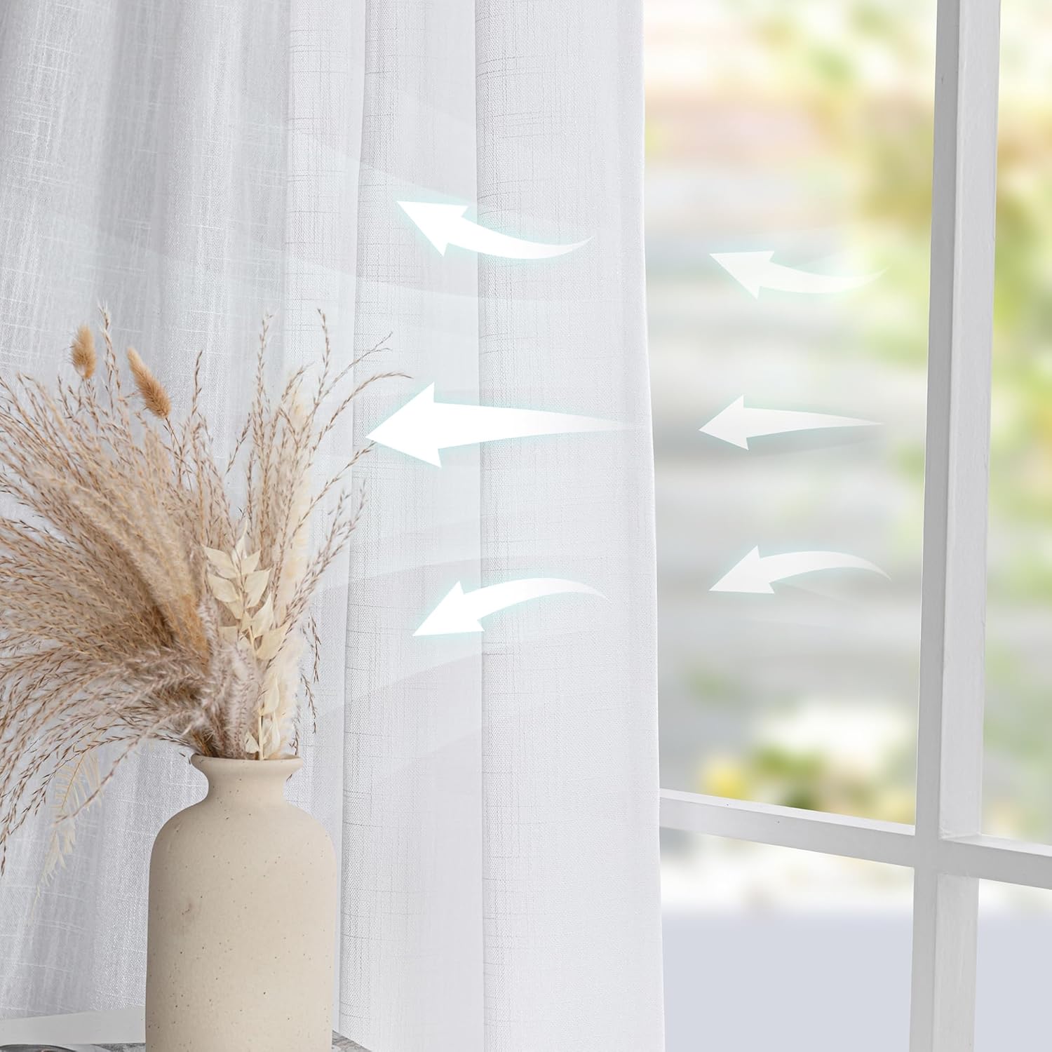 Thumbnail 6 de MYSKY HOME Gardinen Weiß (2er-Set) mit Kräuselband, Halbtransparent & Leinenoptik für Wohnzimmer/Kinderzimmer – H 225 × B 140 cm