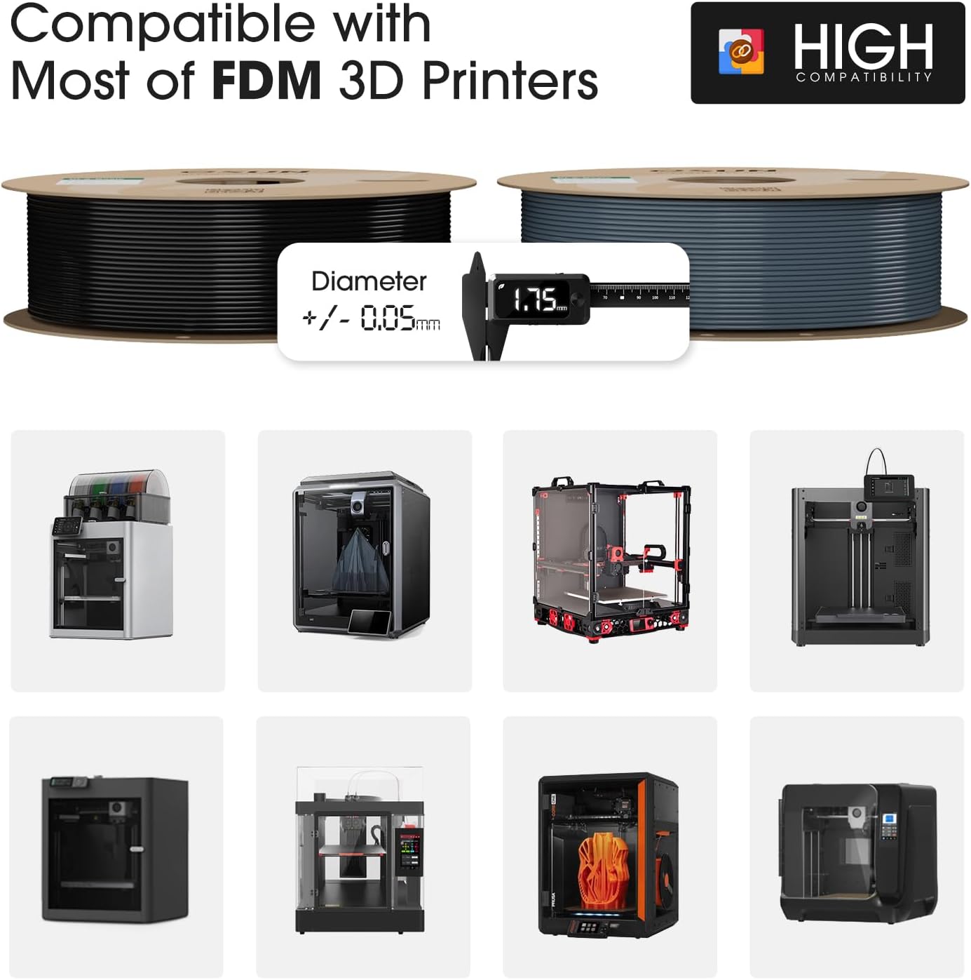 Detalle de eSUN PLA Filament 1.75mm – Basic, toleranzgenau, 2 Spulen je 1 kg, Kaltes Weiß+Schwarz