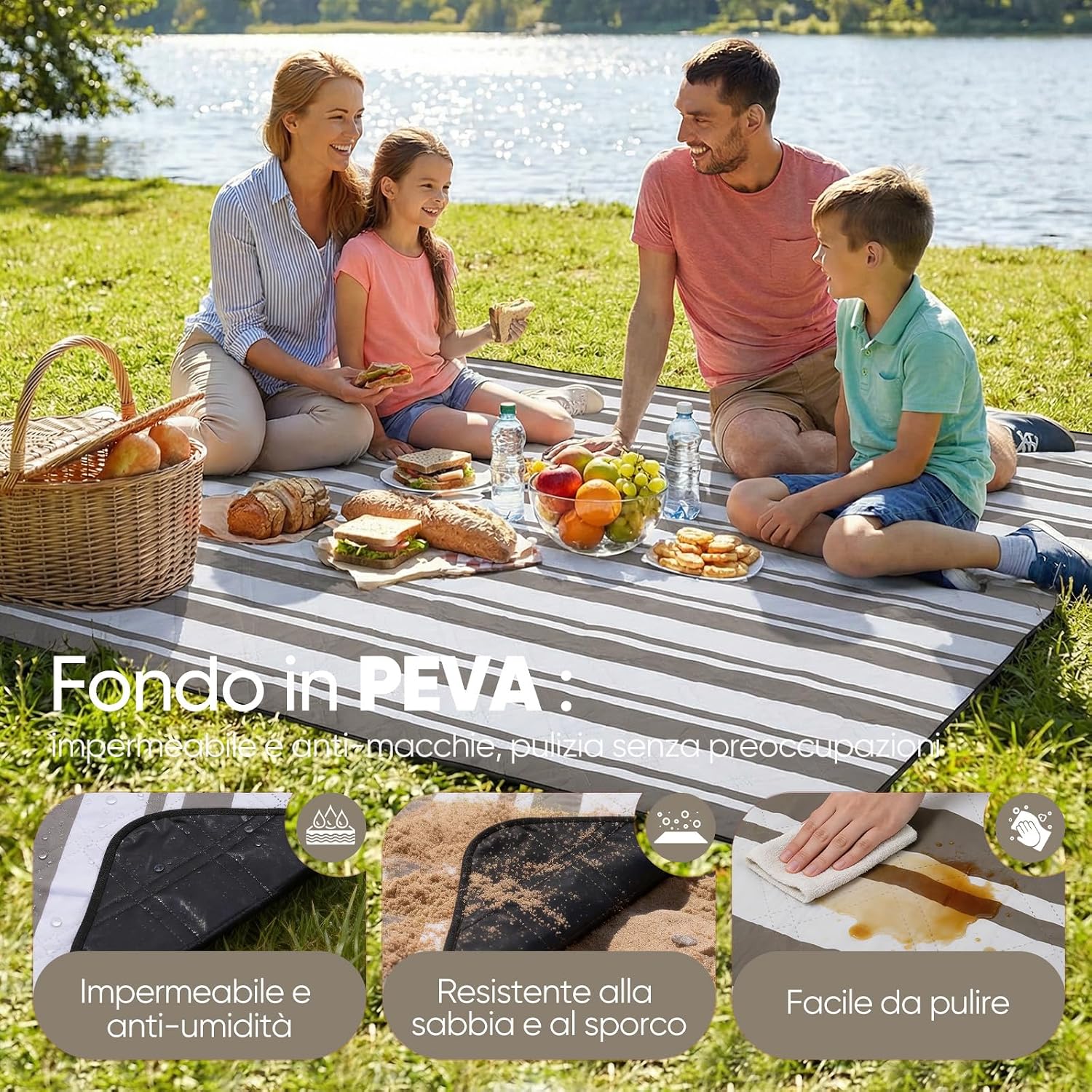 Thumbnail 5 de Sekey Coperta Picnic Impermeabile Grande 200x300 cm – Telo Picnic Antisabbia con Tre Strati e Cinghia