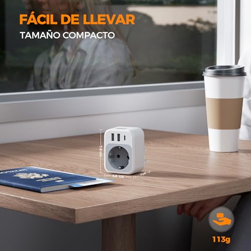 Detalle de TESSAN Paquete de 2 Adaptador Enchufe UK 4 en 1 con USB C y USB A