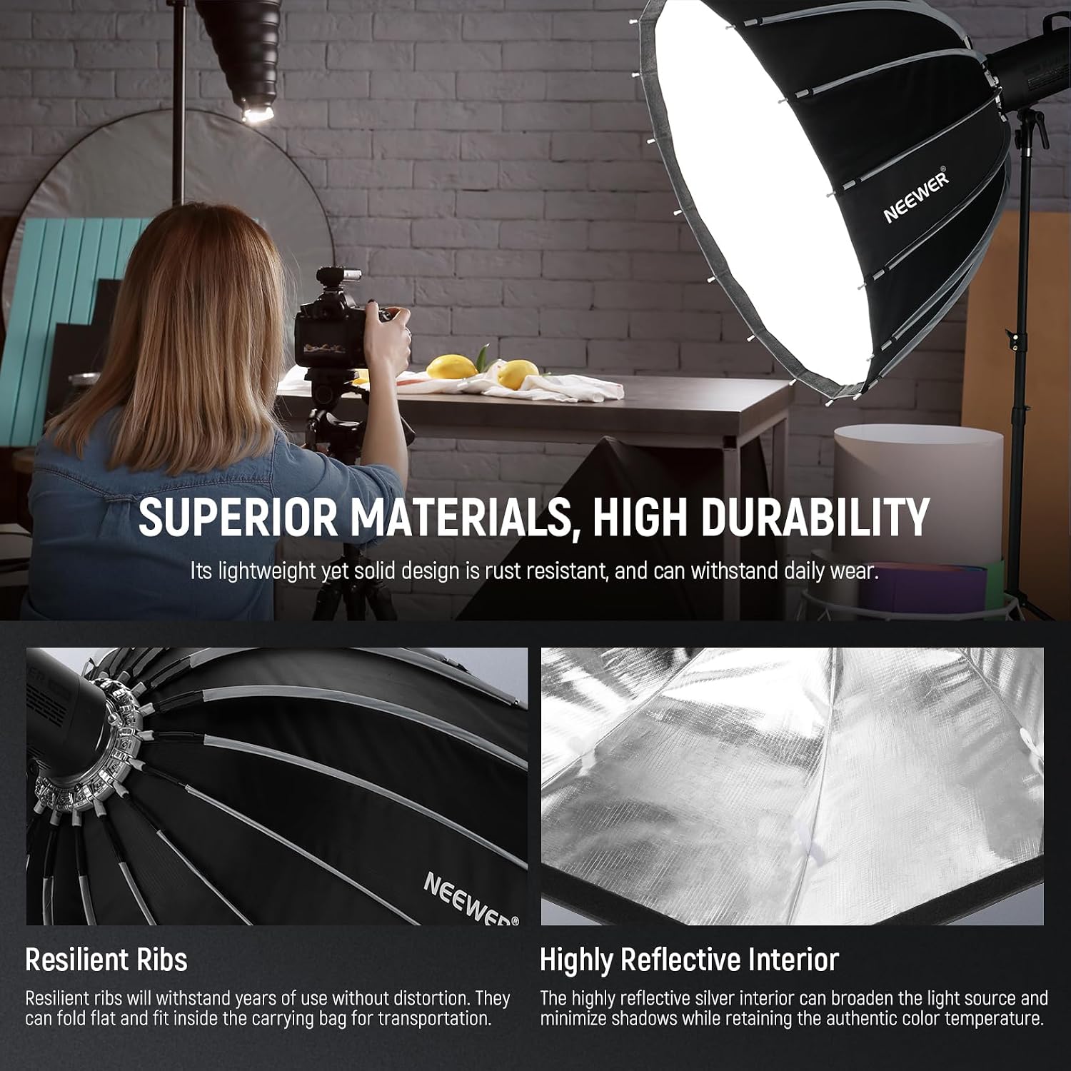 Thumbnail 6 de NEEWER Softbox parabolique 28” / 70 cm à monture Bowens (démontage rapide) pour portraits et produits