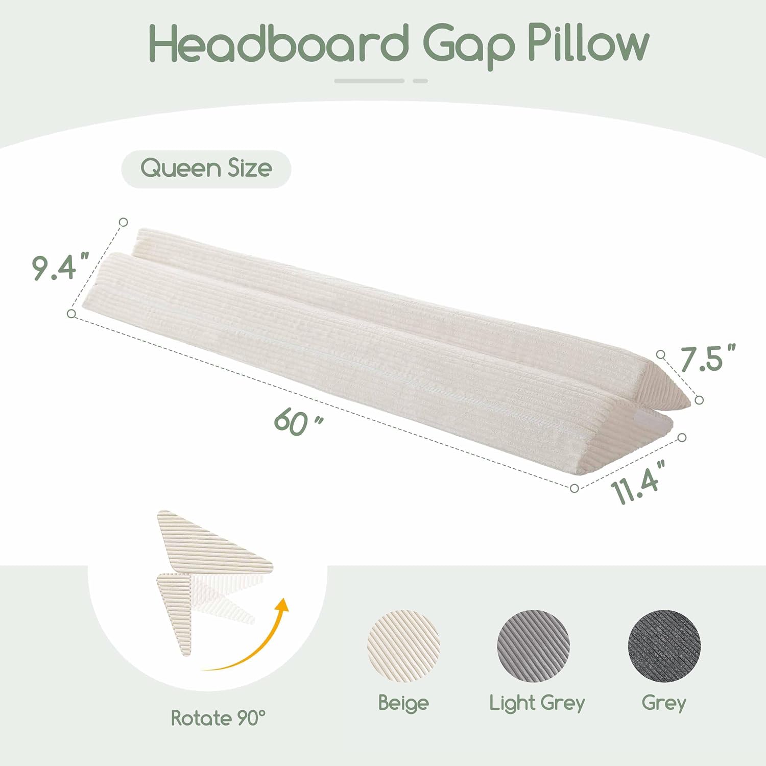 Thumbnail 1 de HIGOGOGO WP Queen Bed Wedge Pillow, Beige Corduroy Gap Filler, 60 x 11 x 9 in
